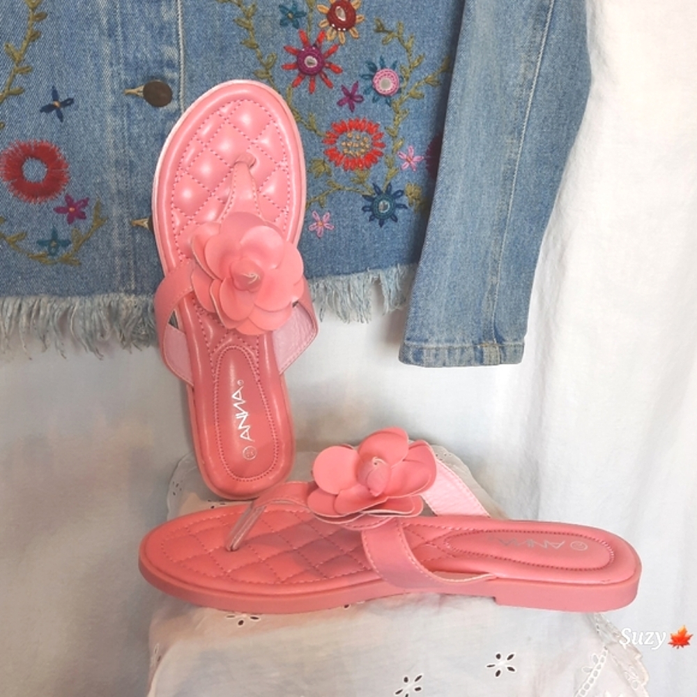 ANNA Pink Flower, Flat Sandals